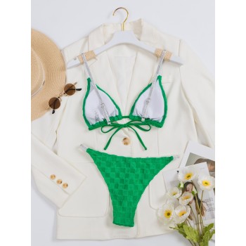 2023 Triangle Scrunch Bikini Set Textured Terry Cloth Skimpy Ladies Split Green Solid Color Swimsuit Beach Wear Bathing Suit